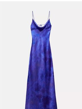 Zara Blue-Purple Satin Slip Dress with Cowl Neck